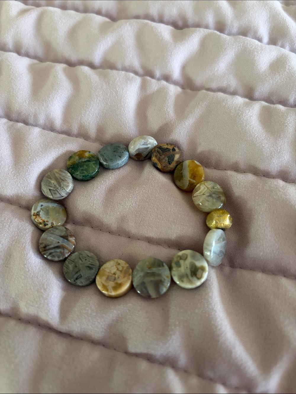 Multicolor Natural Stone Disc Stretch Bracelet